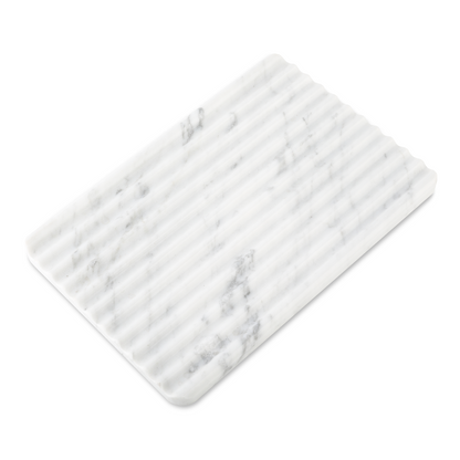 Koville Natural Marble Wavy Square Decorative Tray for Tabletop Styling in Bianco Carrara - crafted stone profile