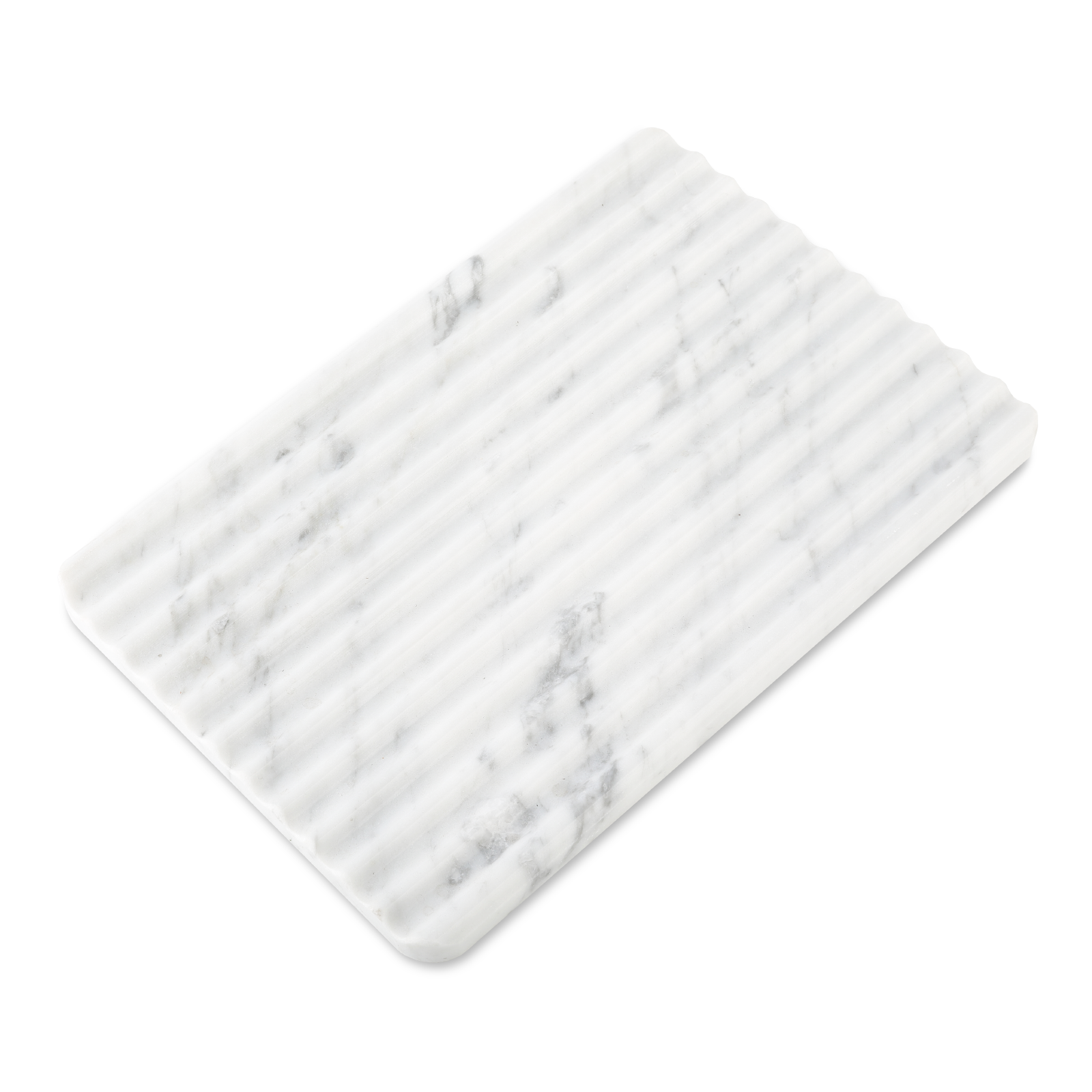 Koville natural marble wavy square decorative tray in Bianco Carrara - stone surface detail