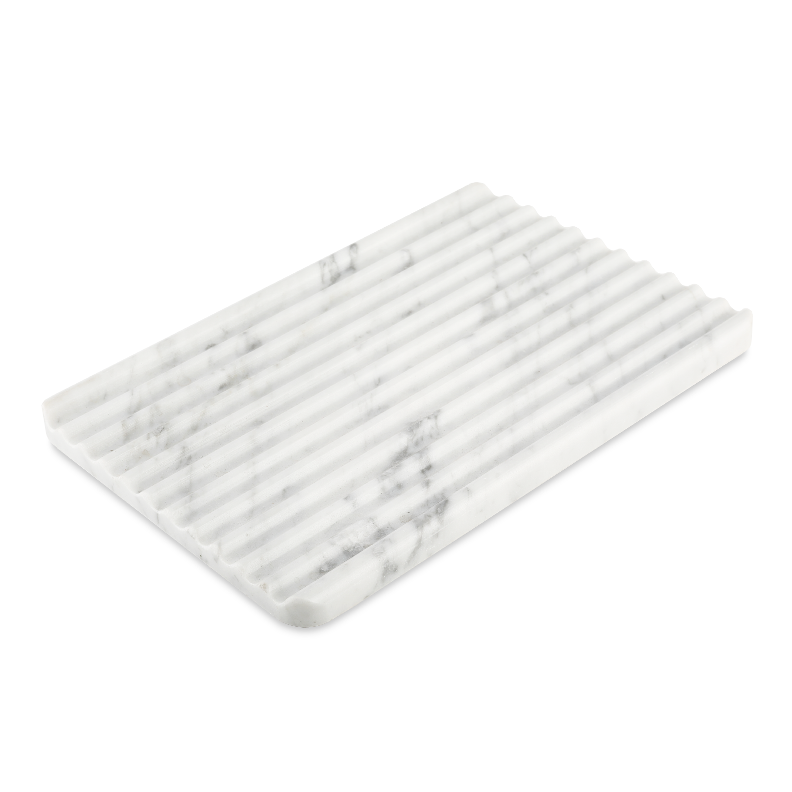 Koville Natural Marble Wavy Square Decorative Tray for Tabletop Styling in Bianco Carrara - decorative form