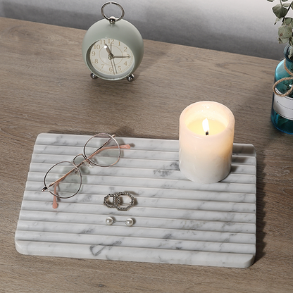 Koville Natural Marble Wavy Square Decorative Tray for Tabletop Styling in Bianco Carrara - natural stone finish