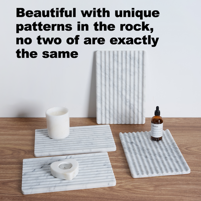 Koville natural marble wavy square decorative tray in Bianco Carrara - design detail