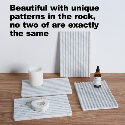 Koville Natural Marble Wavy Square Decorative Tray for Tabletop Styling in Bianco Carrara - natural stone finish