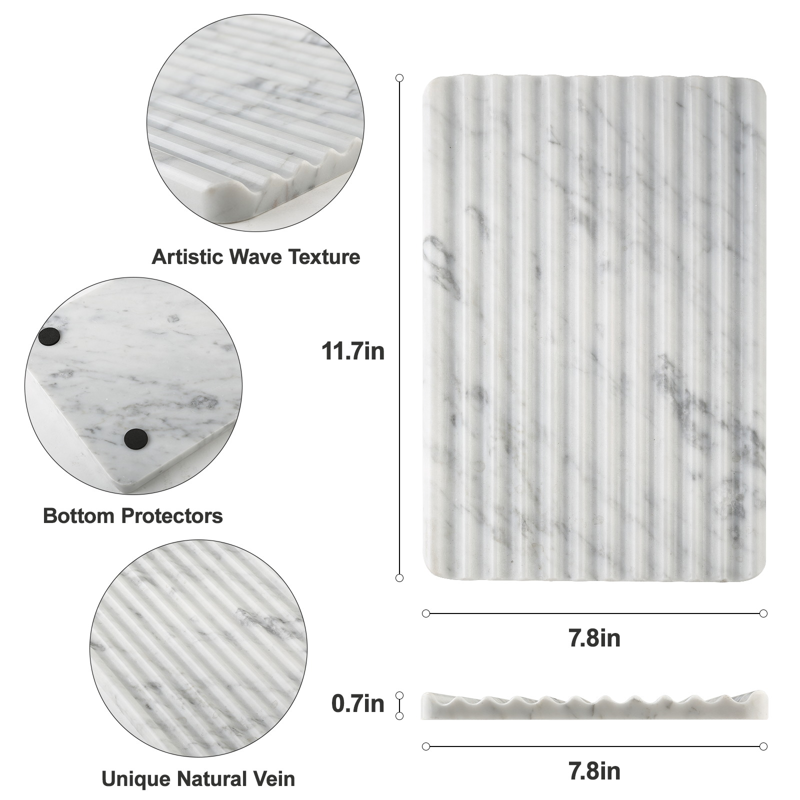Koville Natural Marble Wavy Square Decorative Tray for Tabletop Styling in Bianco Carrara - product presentation