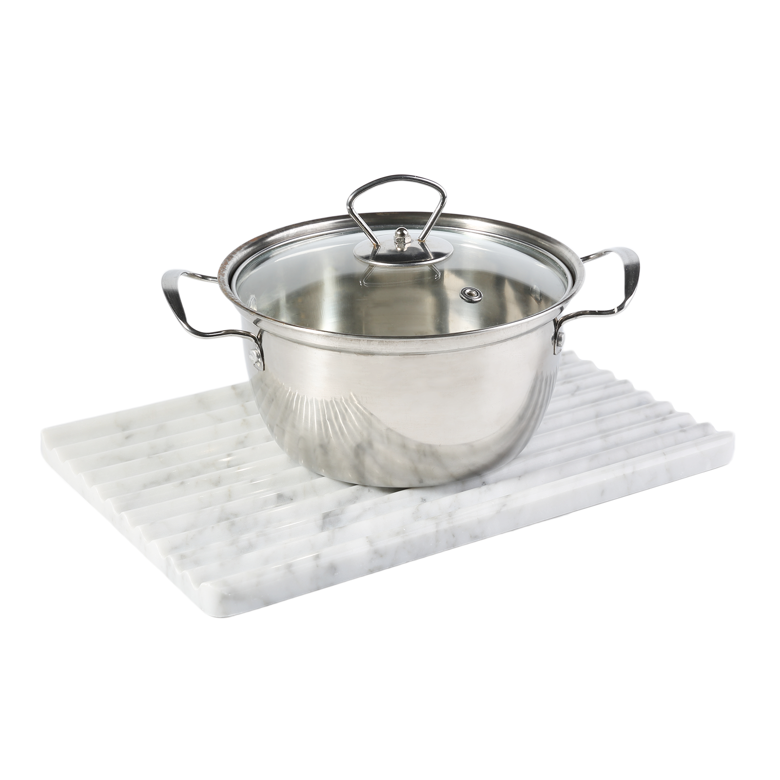 Koville Natural Marble Wavy Square Decorative Tray for Tabletop Styling in Bianco Carrara - stone surface detail
