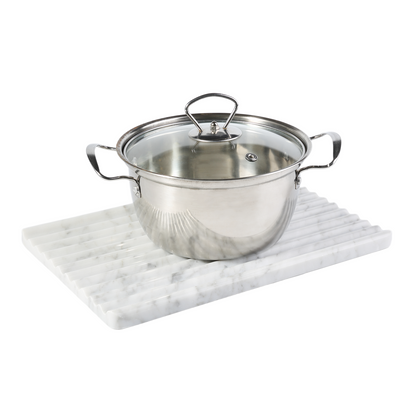Koville Natural Marble Wavy Square Decorative Tray for Tabletop Styling in Bianco Carrara - stone surface detail