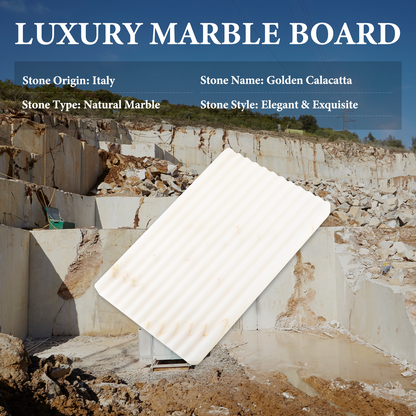 Koville Natural Marble Wavy Square Decorative Tray for Tabletop Styling in Golden Calacatta - stone surface detail