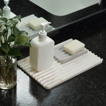 Koville Natural Marble Wavy Square Decorative Tray for Tabletop Styling in Golden Calacatta - decorative form