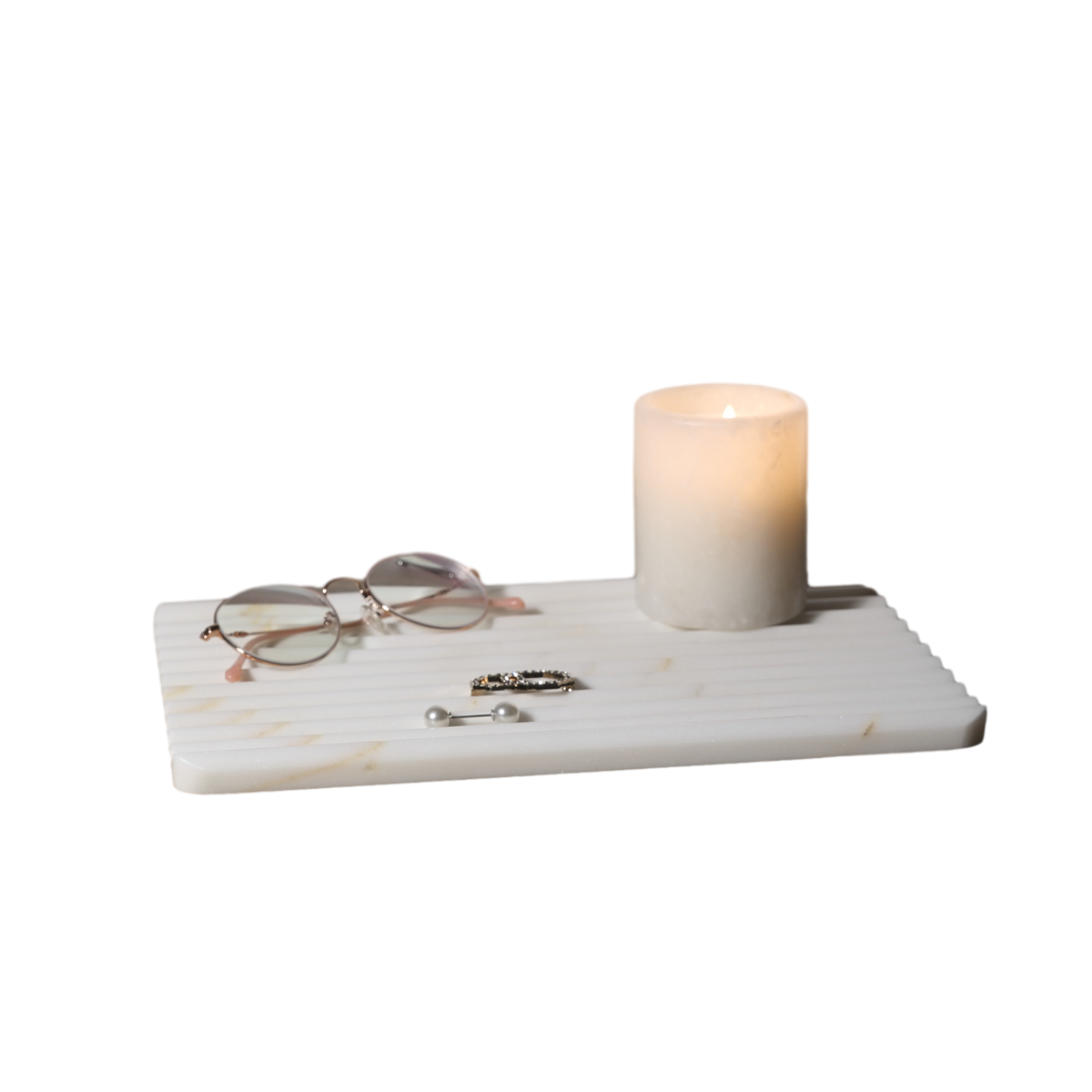 Koville natural marble wavy square decorative tray in Golden Calacatta - stone surface detail