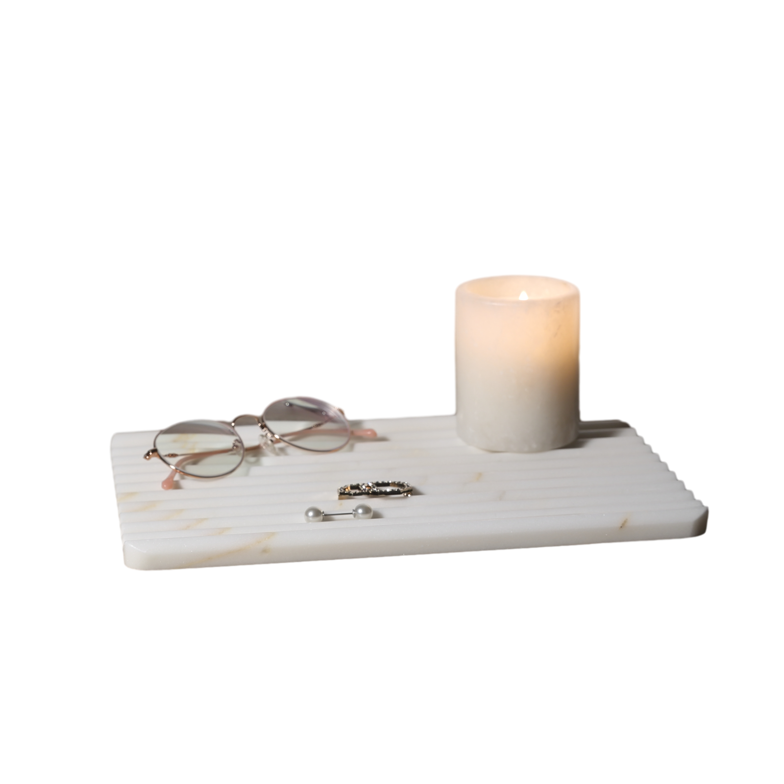 Koville Natural Marble Wavy Square Decorative Tray for Tabletop Styling in Golden Calacatta - decorative form