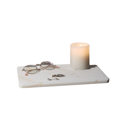 Koville Natural Marble Wavy Square Decorative Tray for Tabletop Styling in Golden Calacatta - decorative form