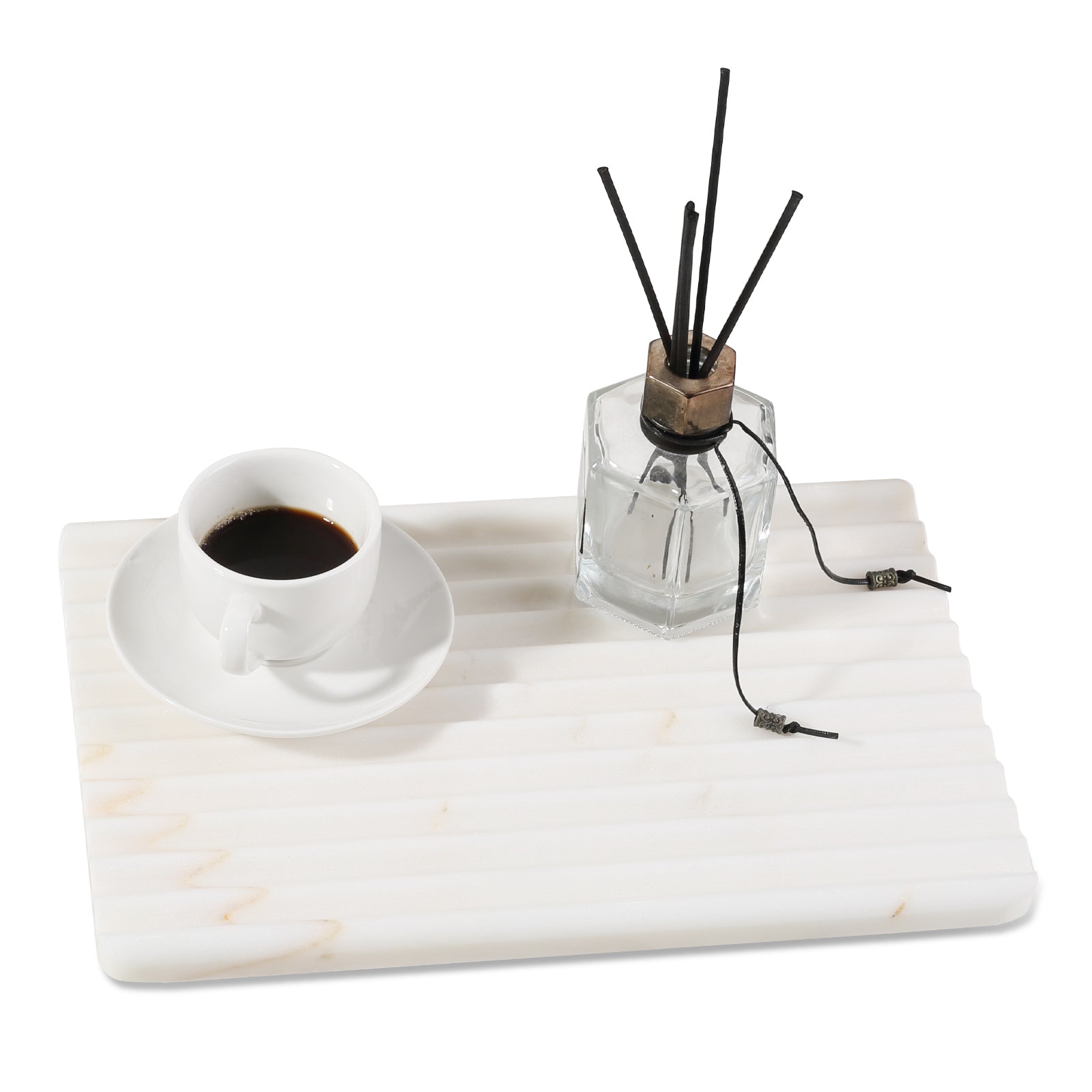 Koville Natural Marble Wavy Square Decorative Tray for Tabletop Styling in Golden Calacatta - material detail