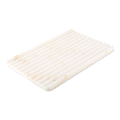 Koville Natural Marble Wavy Square Decorative Tray for Tabletop Styling in Golden Calacatta - crafted stone profile