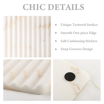 Koville natural marble wavy square decorative tray in Golden Calacatta - design detail