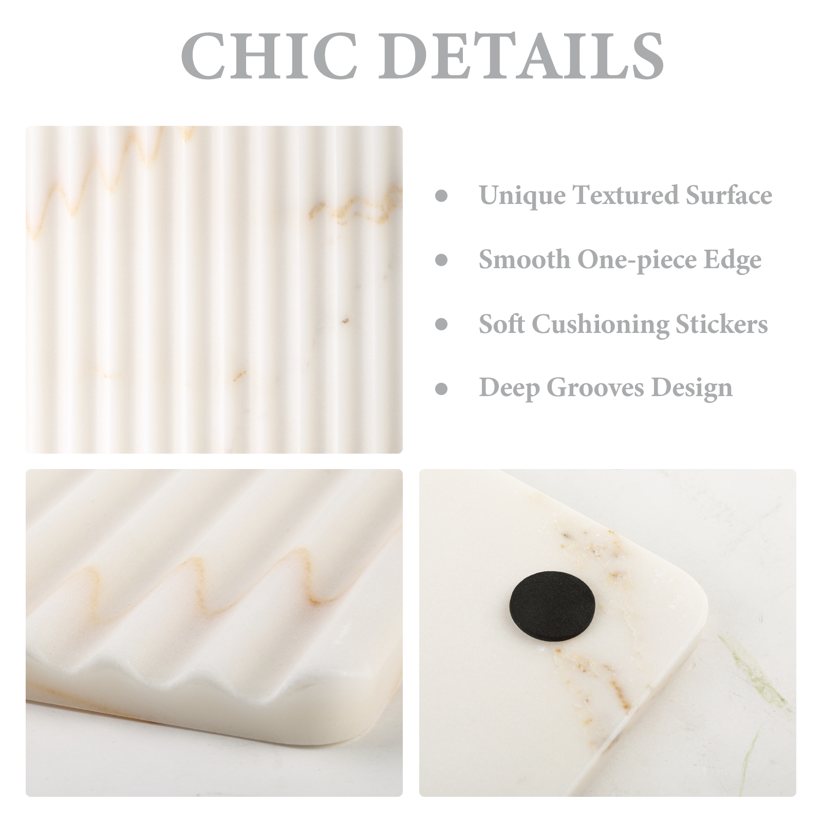 Koville Natural Marble Wavy Square Decorative Tray for Tabletop Styling in Golden Calacatta - material detail