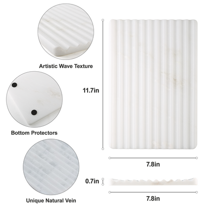Koville Natural Marble Wavy Square Decorative Tray for Tabletop Styling in Oriental Calacatta - stone surface detail