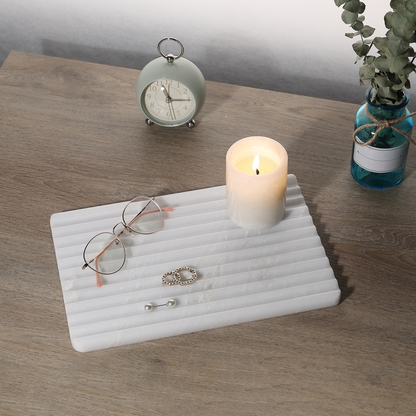 Koville Natural Marble Wavy Square Decorative Tray for Tabletop Styling in Oriental Calacatta - product presentation
