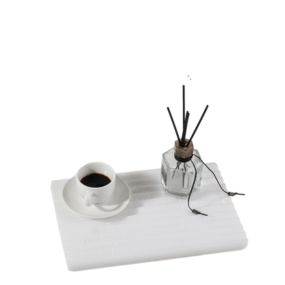 Koville Natural Marble Wavy Square Decorative Tray for Tabletop Styling in Oriental Calacatta - natural stone finish