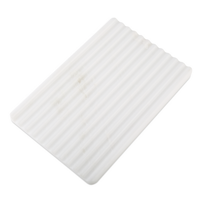 Koville natural marble wavy square decorative tray in Oriental Calacatta - design detail