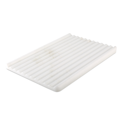 Koville Natural Marble Wavy Square Decorative Tray for Tabletop Styling in Oriental Calacatta - crafted stone profile