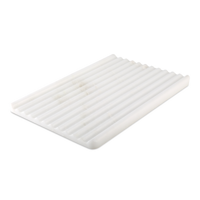 Koville natural marble wavy square decorative tray in Oriental Calacatta - design detail