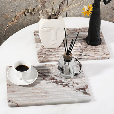Koville natural marble wavy square decorative tray in Palissandro Classico - product view