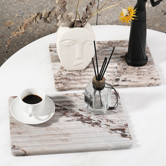 Koville Natural Stone Wavy Square Decorative Tray for Tabletop Styling in Palissandro Classico - natural stone finish