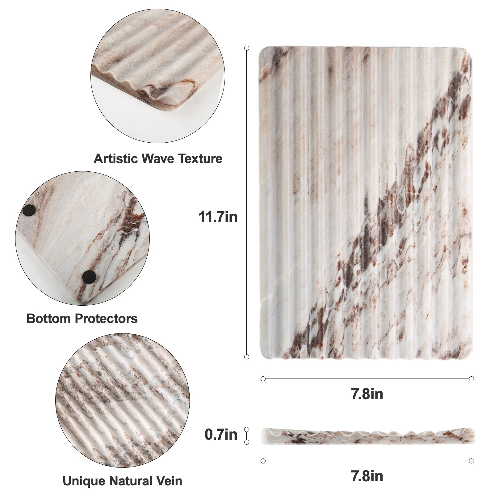 Koville Natural Stone Wavy Square Decorative Tray for Tabletop Styling in Palissandro Classico - crafted stone profile
