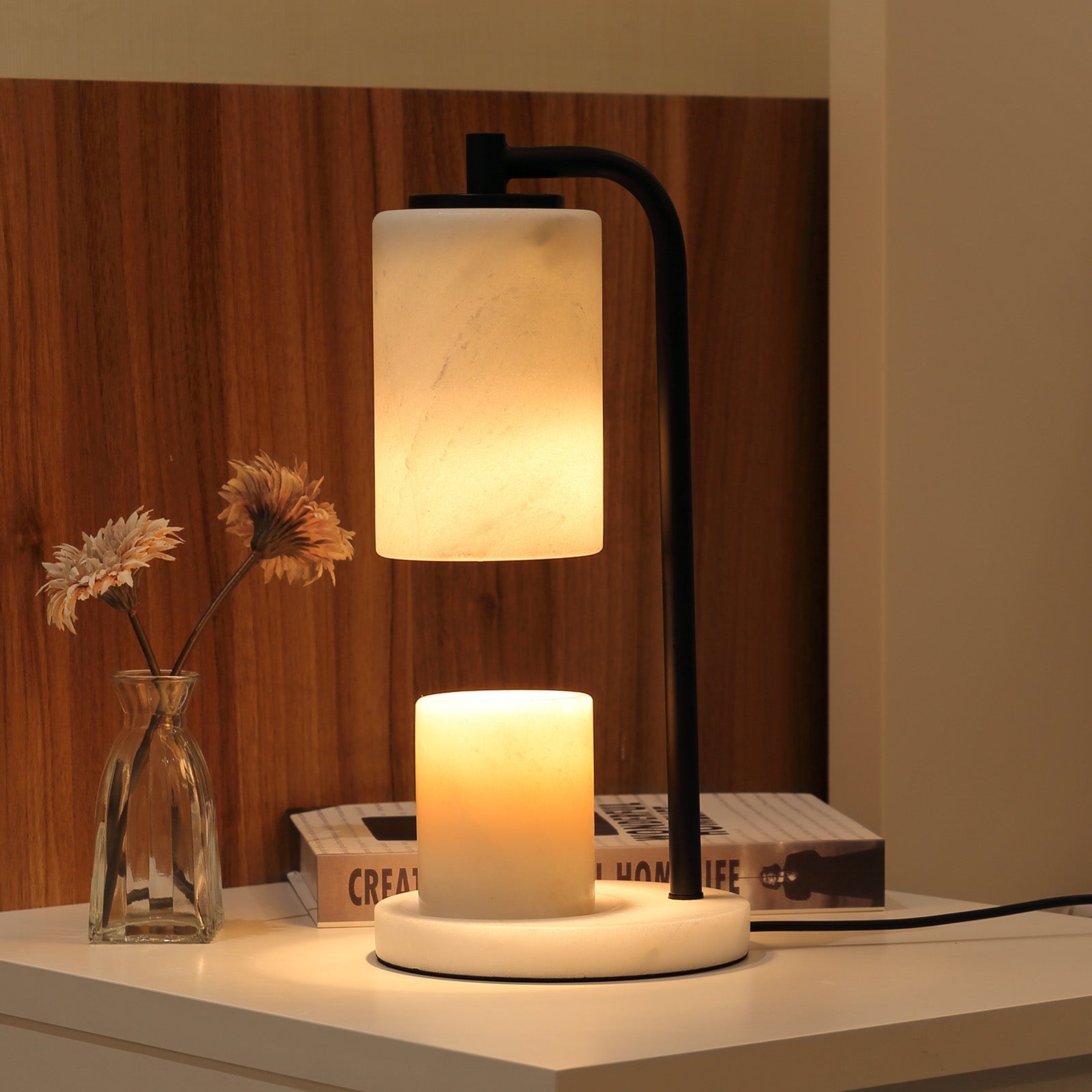 Koville natural stone wax melting lamp, black pole