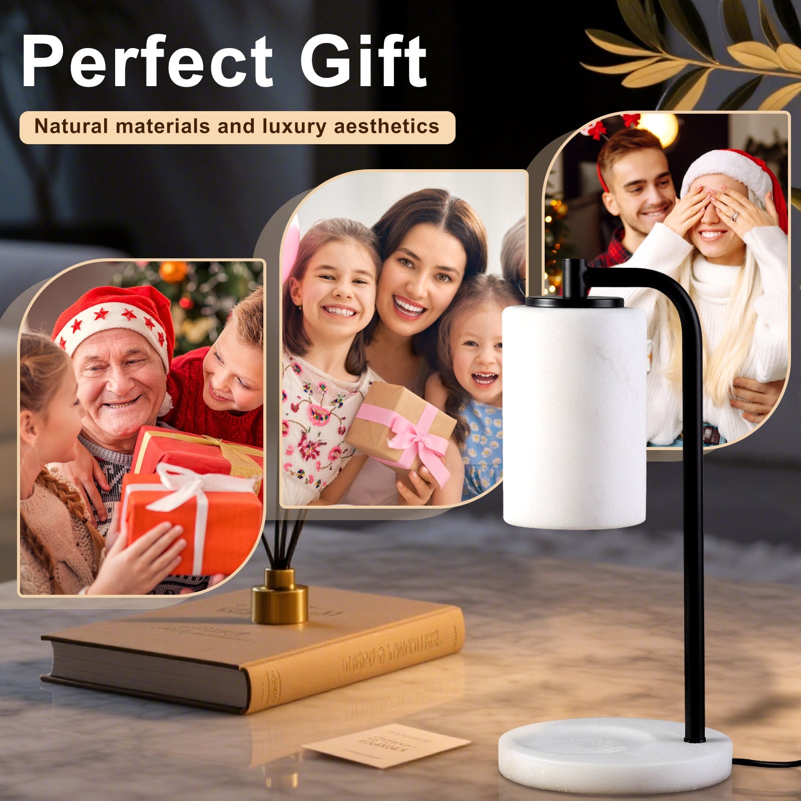 Koville natural stone wax melting lamp, black pole