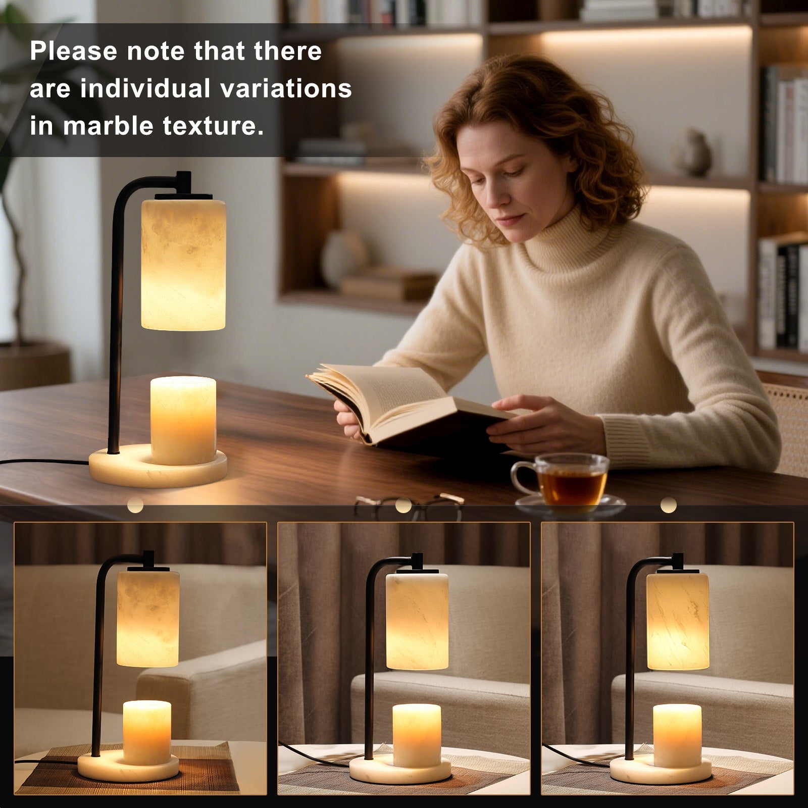 Koville natural stone wax melting lamp, black pole
