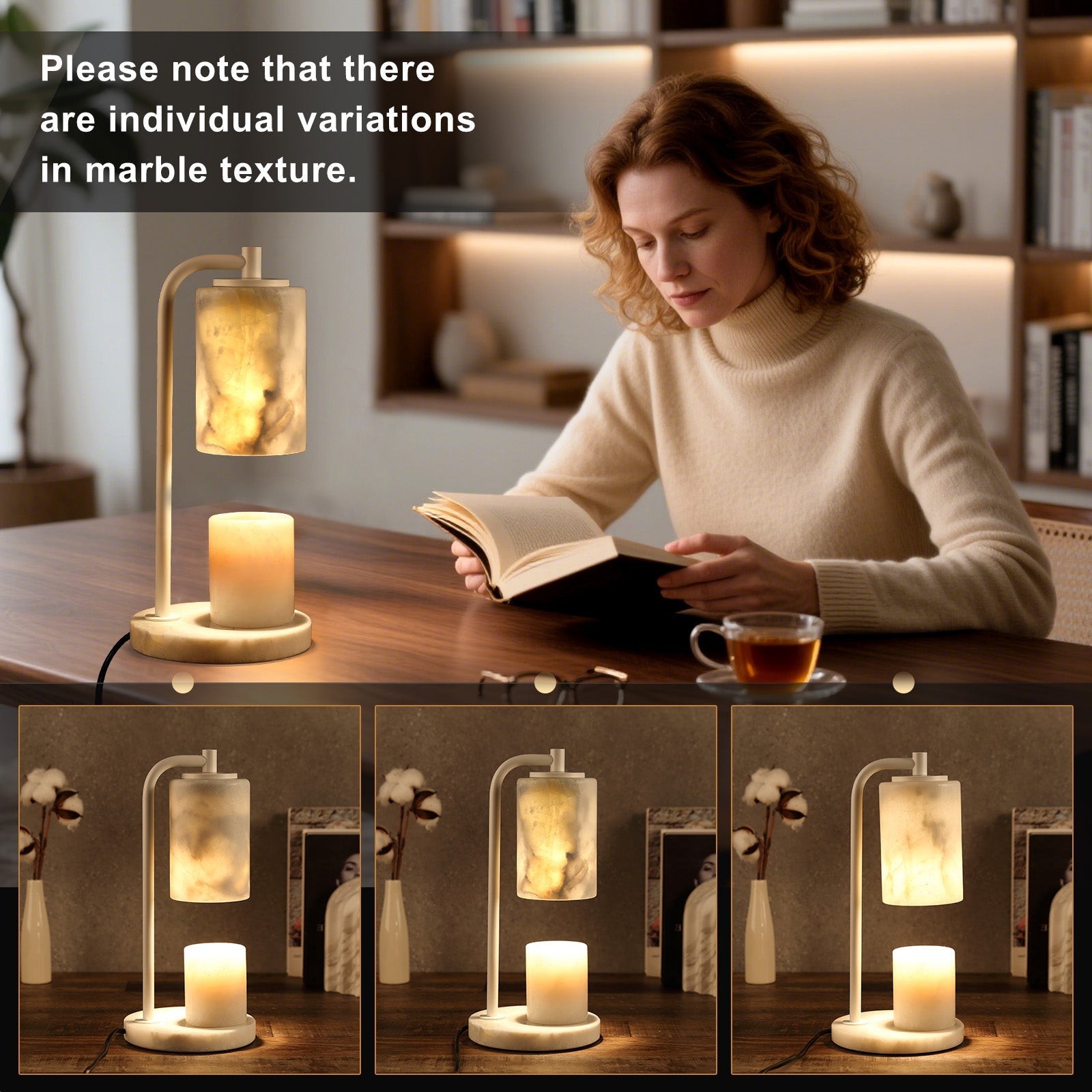 Koville natural stone wax melting lamp, white pole