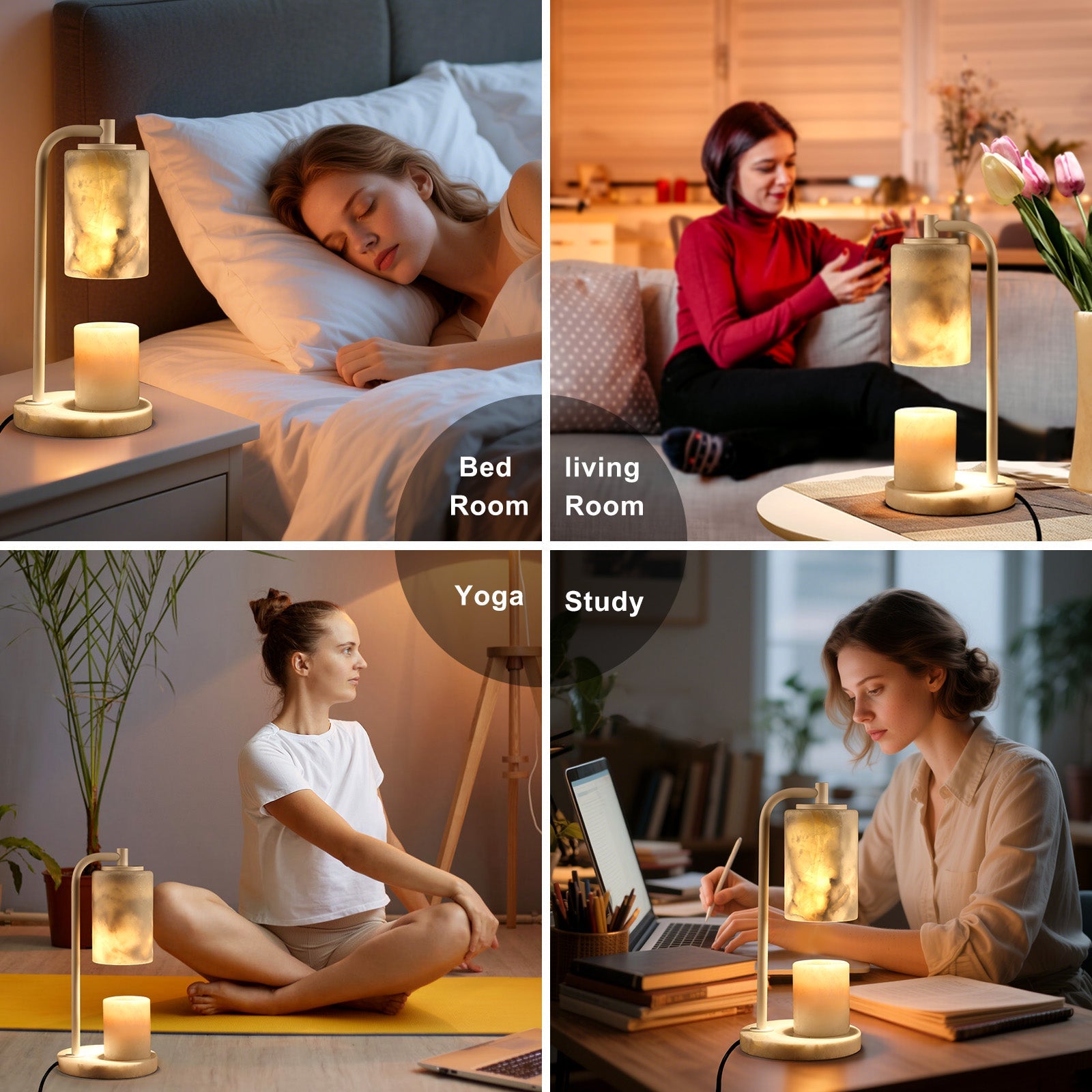 Koville natural stone wax melting lamp in Bianco Palomino