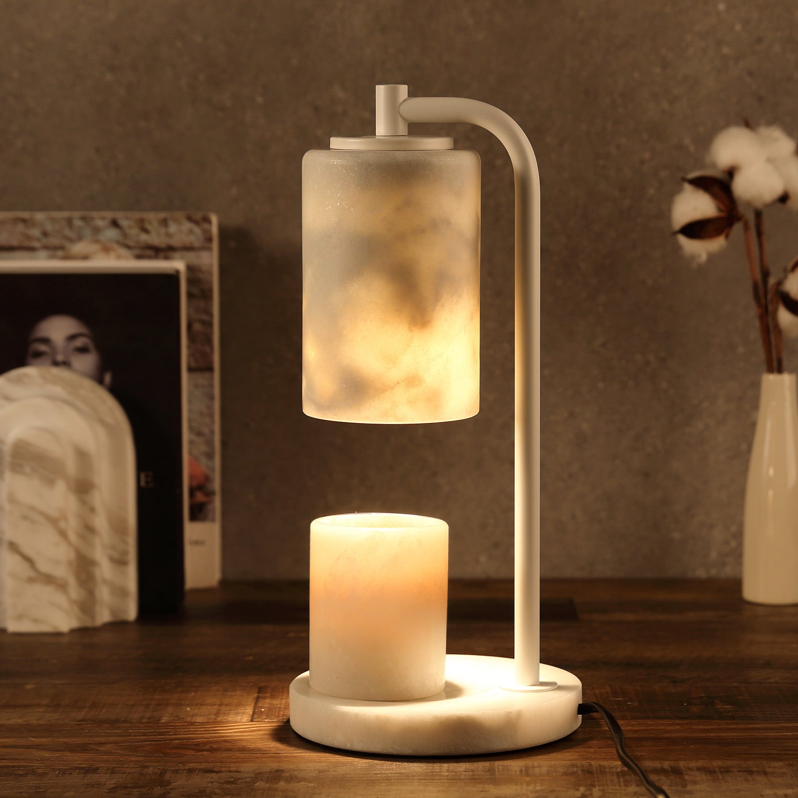 Koville natural stone wax melting lamp, white pole
