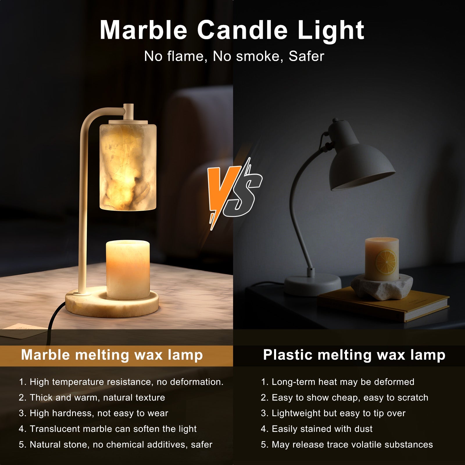 Koville natural stone wax melting lamp in Bianco Palomino