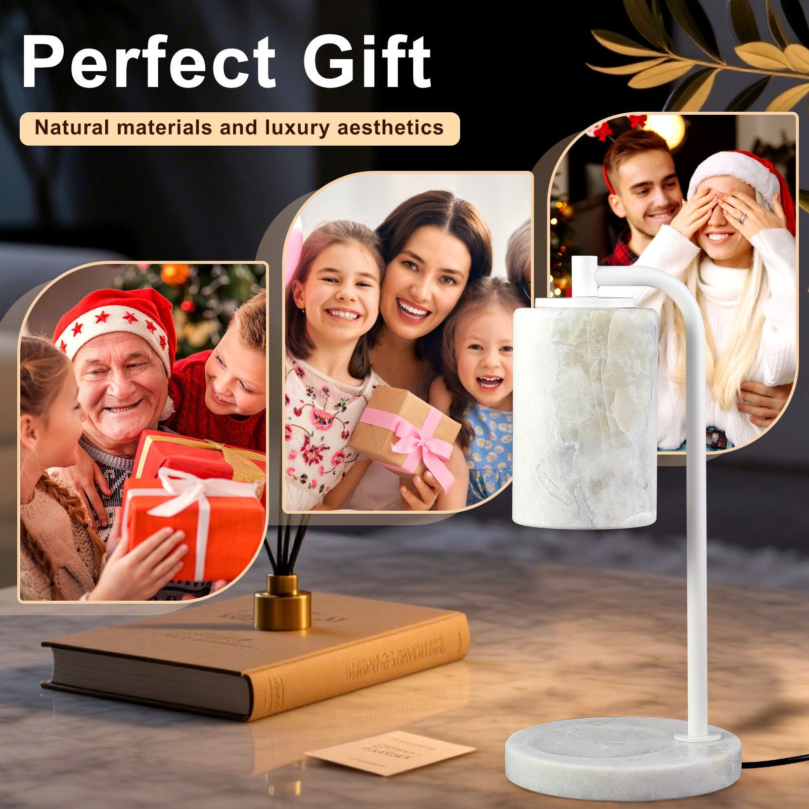 Koville natural stone wax melting lamp, white pole