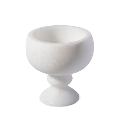 Koville natural marble candlelight cup d 99 in Namib Bianco with a lit tea light candle