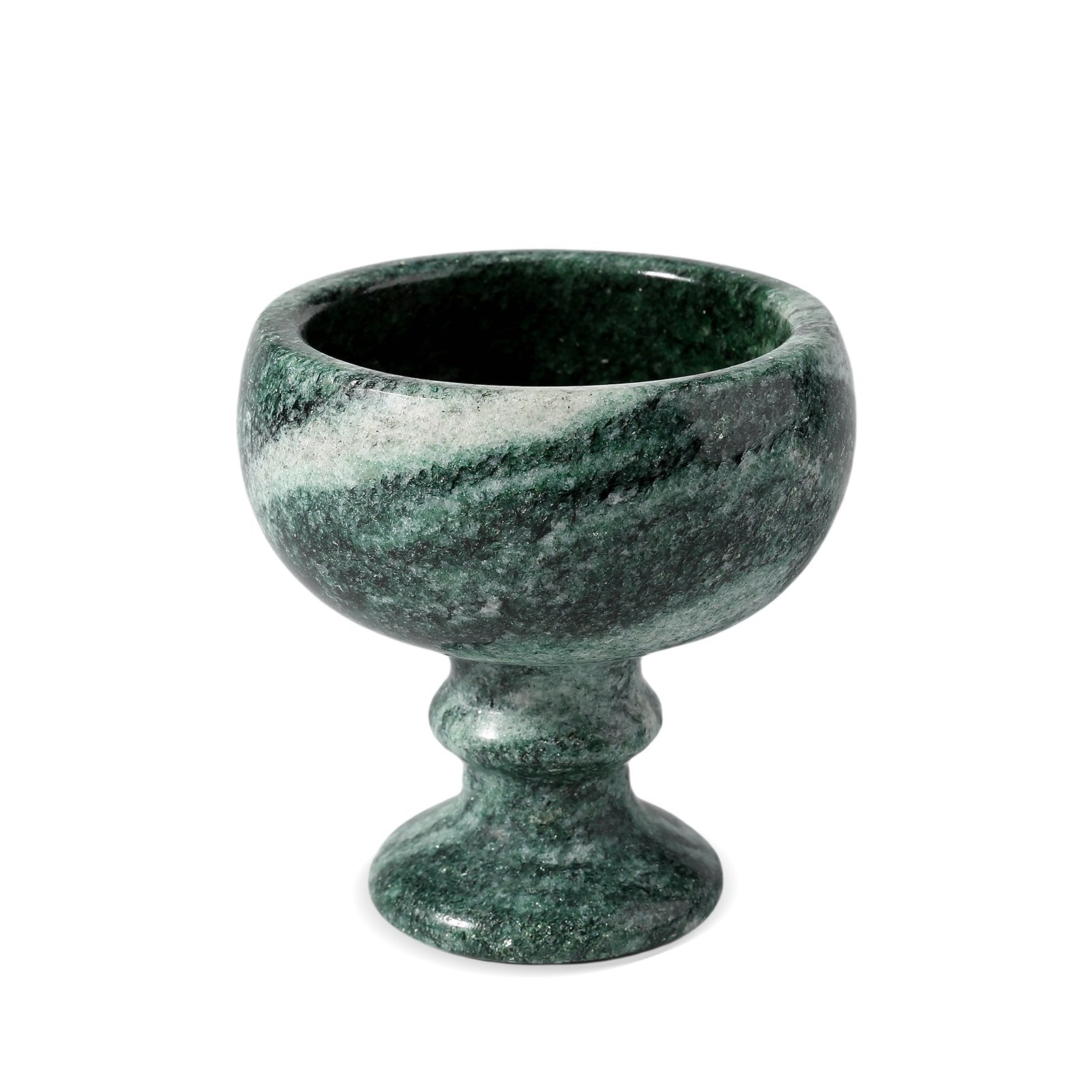 Koville natural marble candlelight cup d 99 in Verde Lapponia with a lit tea light candle