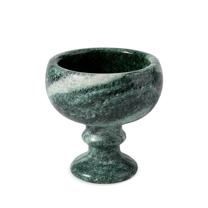 Koville natural marble candlelight cup d 99 in Verde Lapponia with a lit tea light candle