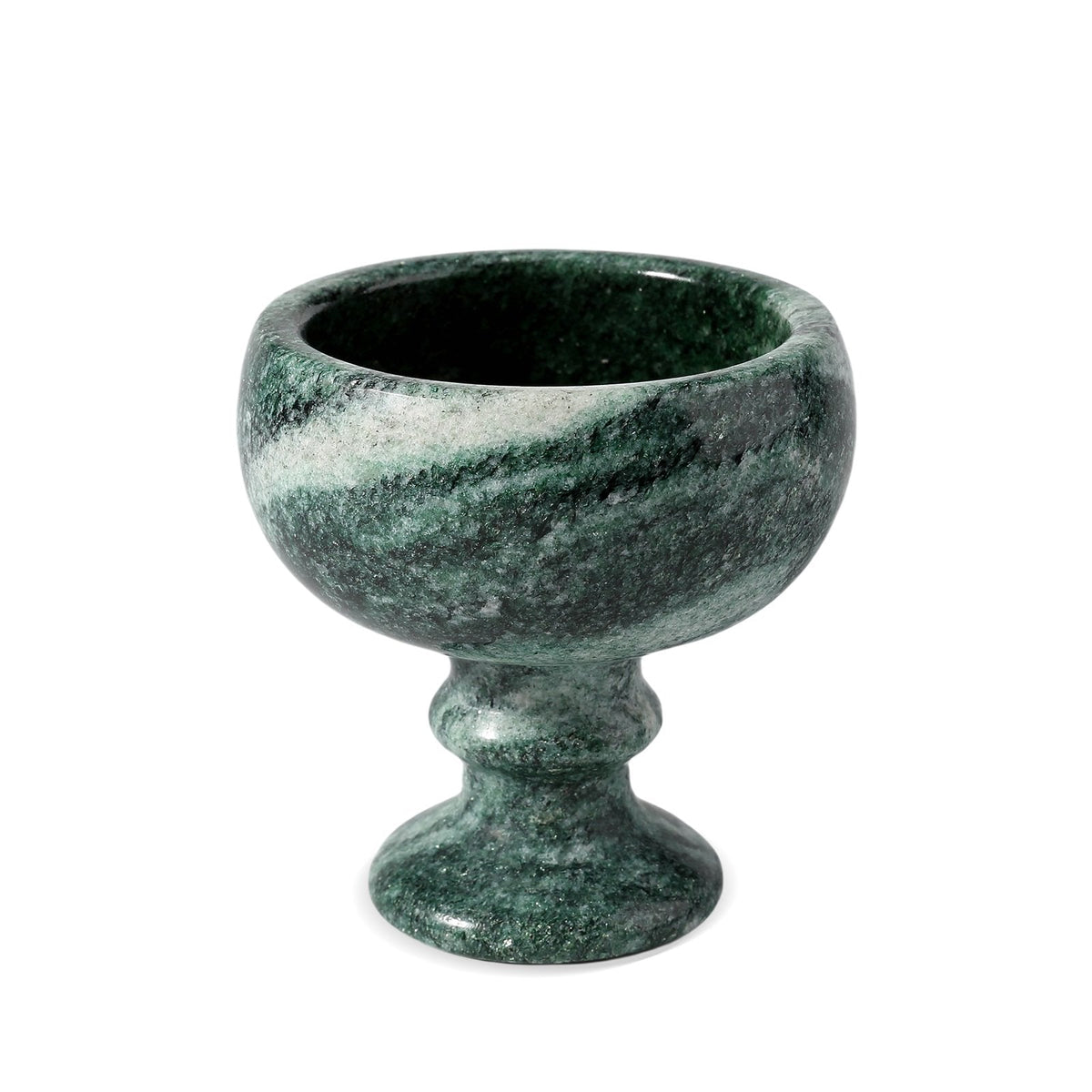 Green Verde Lapponia granite round candle holder with deep clouded pattern