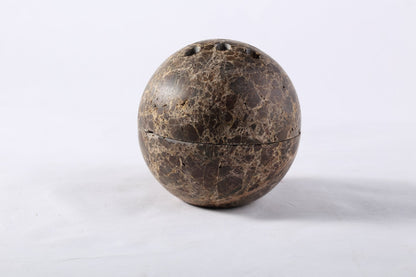 Koville natural marble incense burner d 100 in Light Emperador with burning incense stick