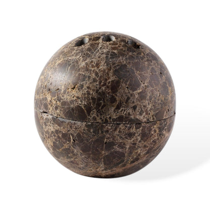 Koville natural marble incense burner d 100 in Light Emperador with burning incense stick