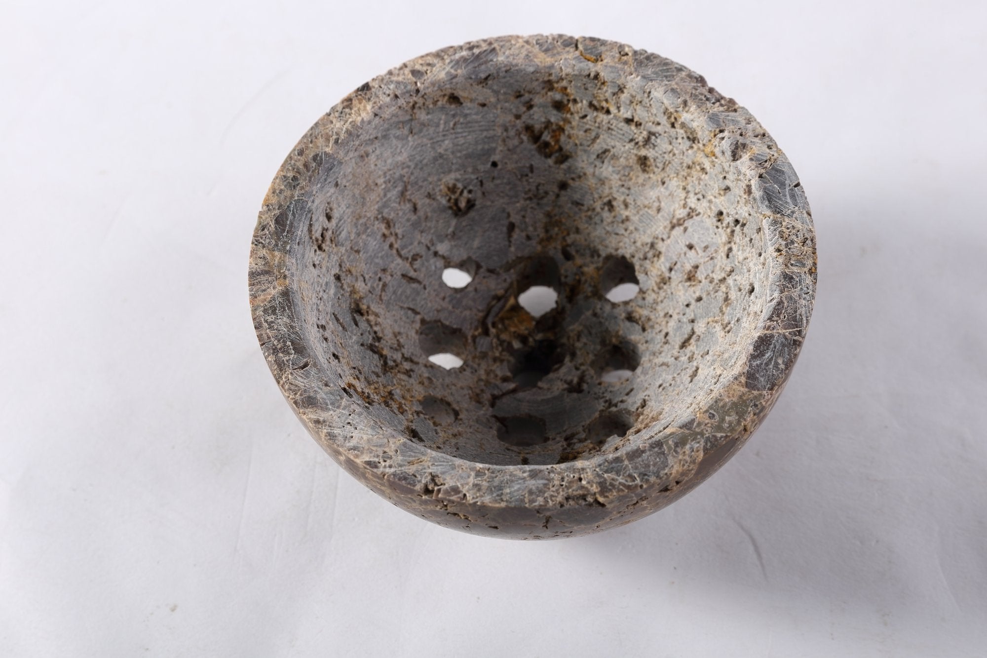 Koville natural marble incense burner d 100 in Light Emperador with burning incense stick