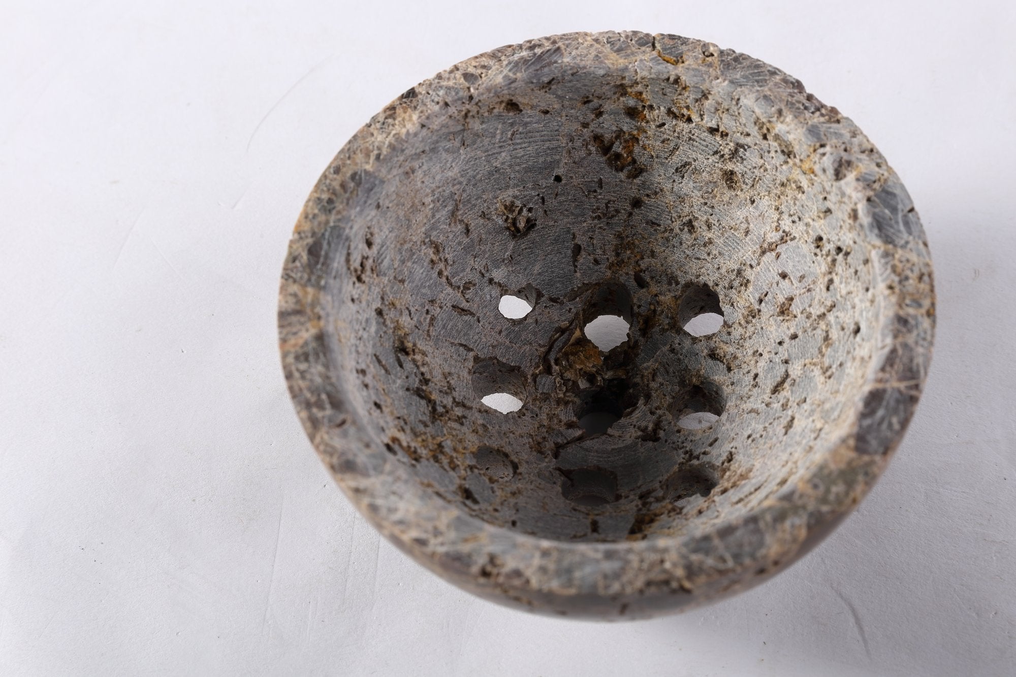 Koville natural marble incense burner d 100 in Light Emperador with burning incense stick