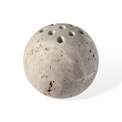 Koville incense burner in Travertine Silver with burning incense stick