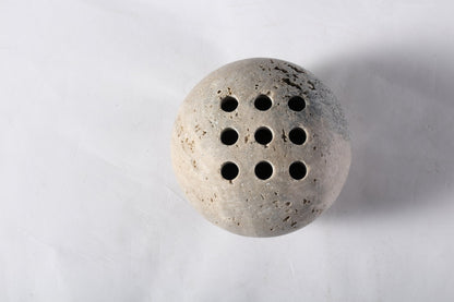 Koville natural marble incense burner d 100 in Travertine Silver with burning incense stick