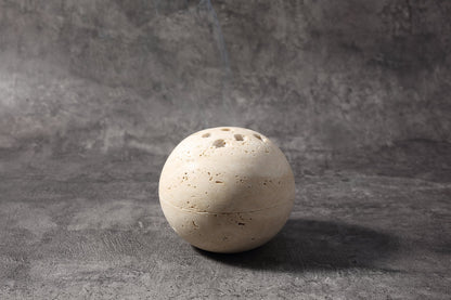 Koville natural marble incense burner d 100 in Travertino Romano with burning incense stick