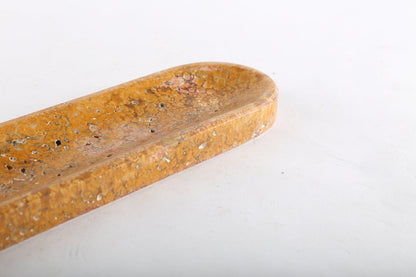Koville natural marble incense burner pro oval in Golden Travertine with burning incense stick