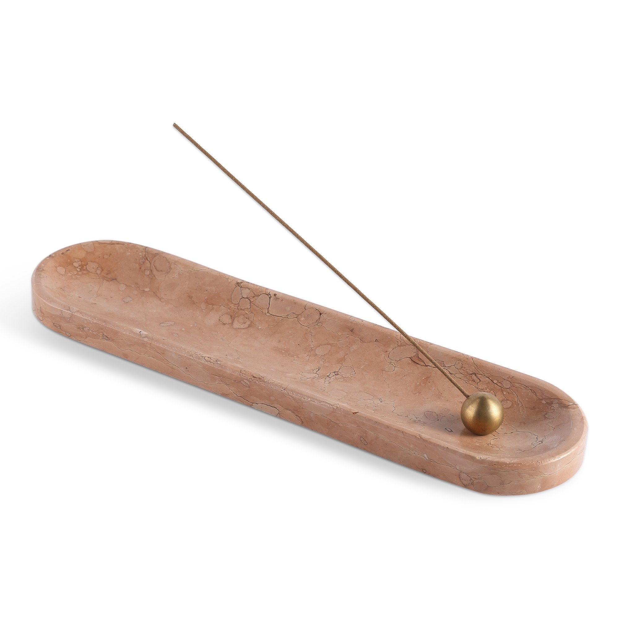 Koville natural marble incense burner pro oval in Perlino Rosato with burning incense stick