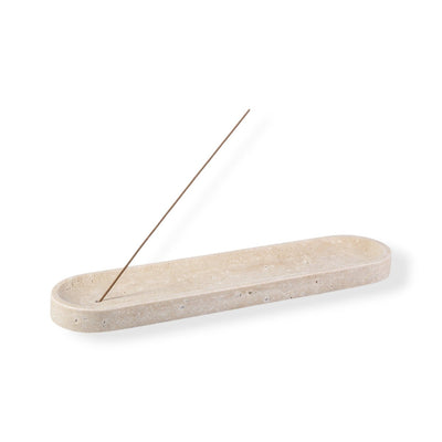 Koville incense burner in Travertino Romano with burning incense stick