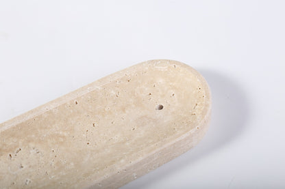 Koville natural marble incense burner pro oval in Travertino Romano with burning incense stick